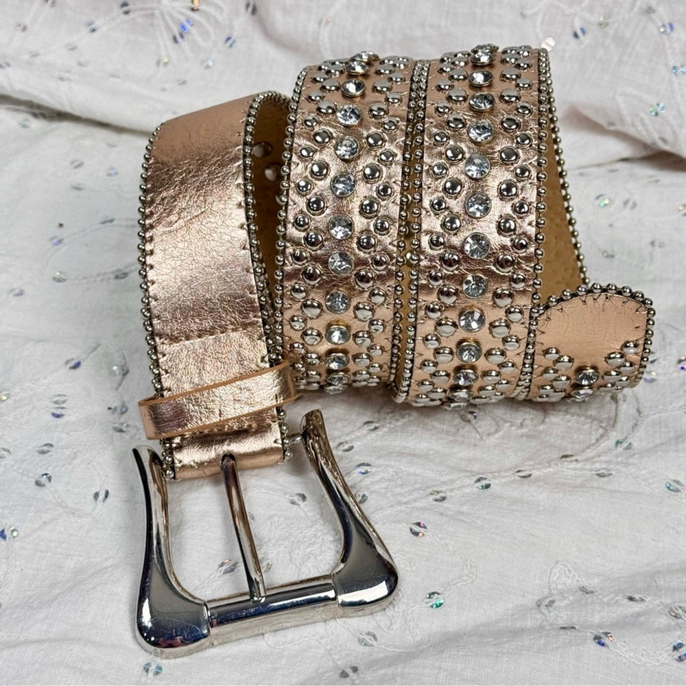 Metallic Pink Rhinestone Studded Belt – M/L (Fits 32”-36”) – New Condition